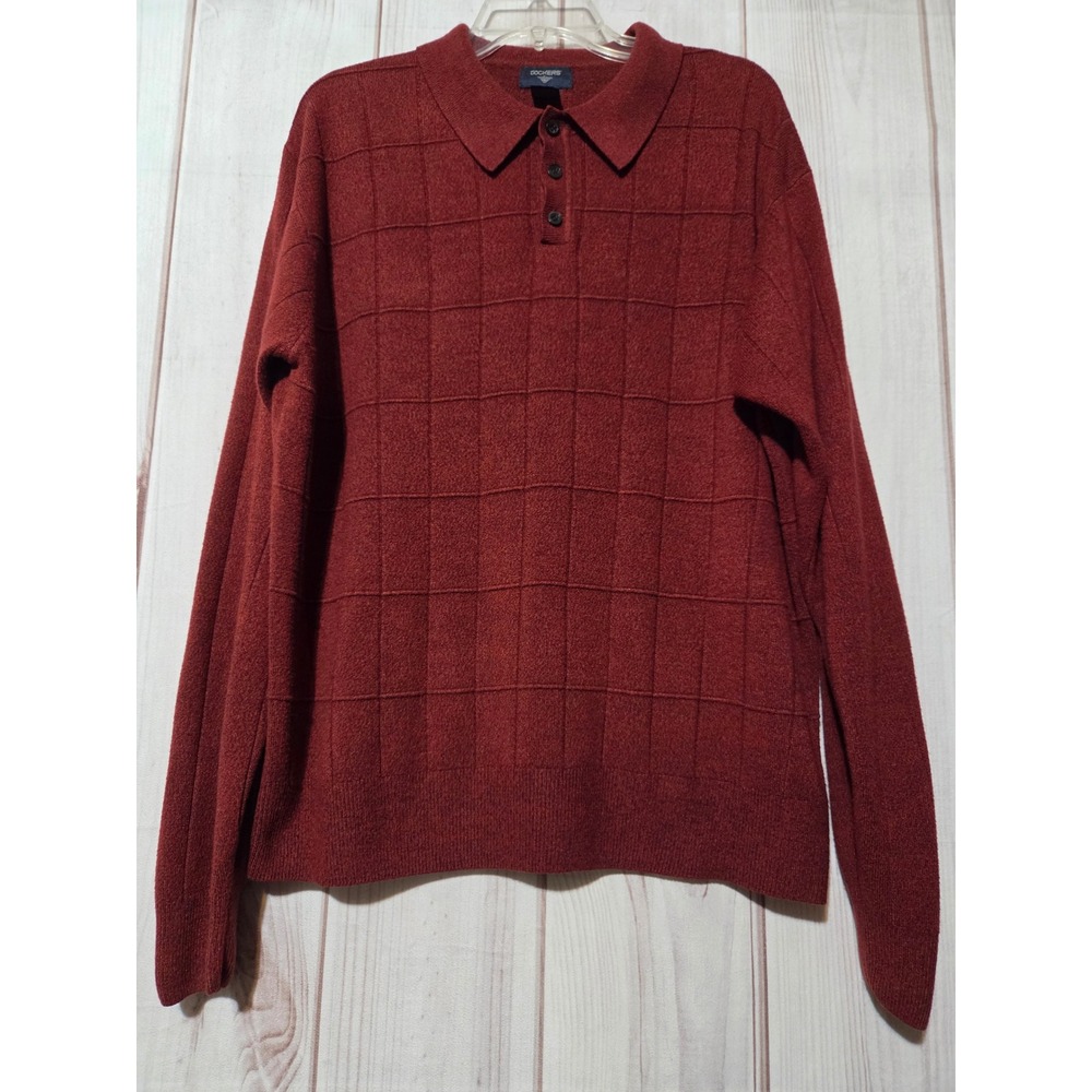 Dockers Mens XL Burgundy Red Grid Textured Knit Long Sleeve Sweater‎ Pullover